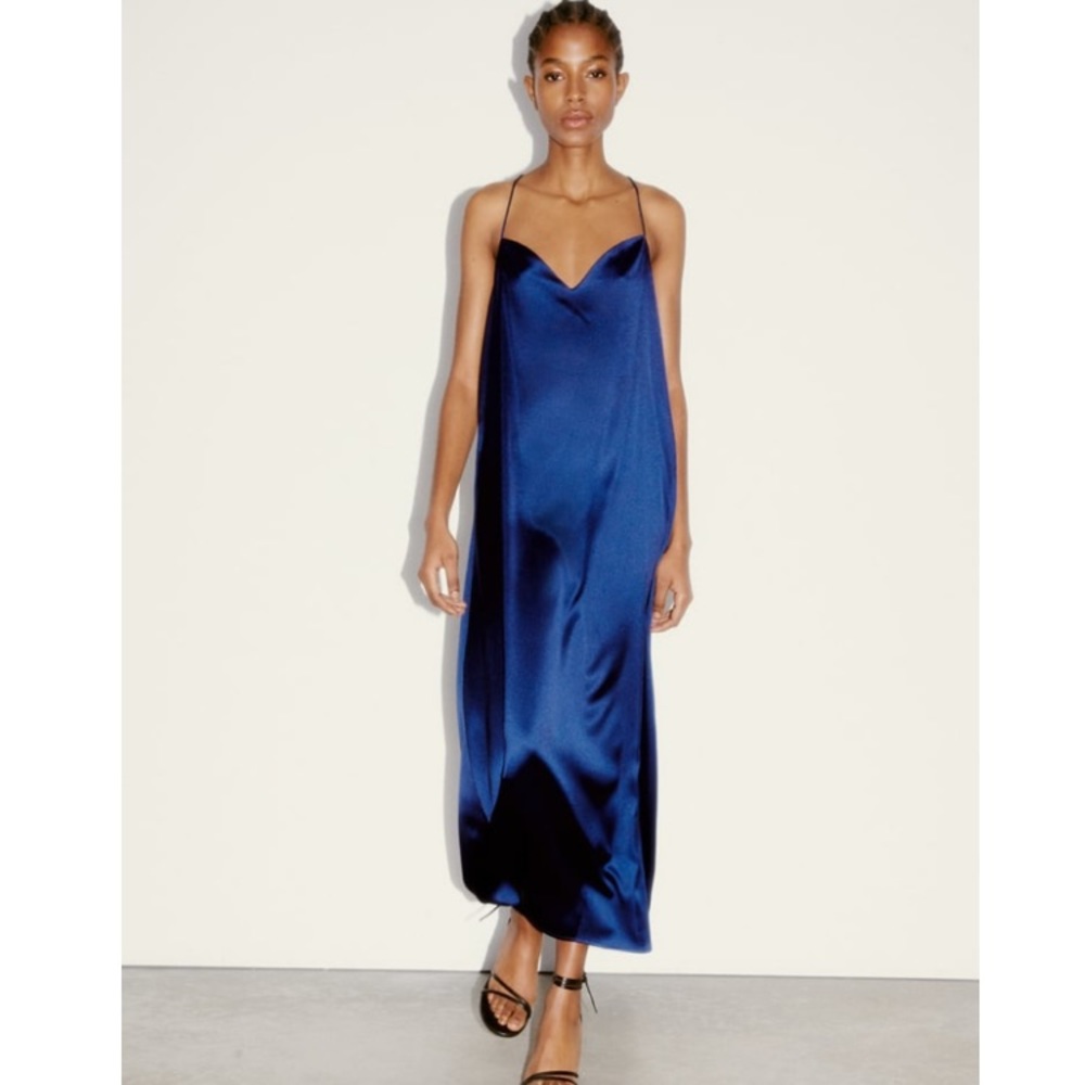 Zara Camisole Satin Dress with Rhinestone Strap - Picture 1 of 4